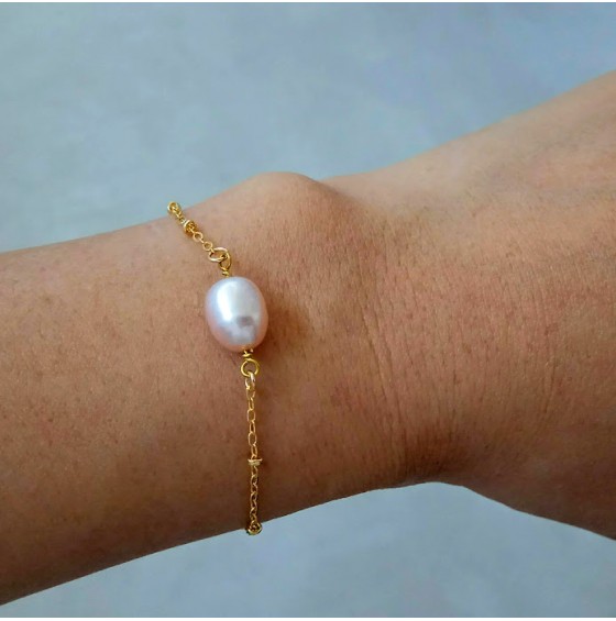 Bracelet pierres naturelles et perles d'eau douce en Plaqué Or | Psira